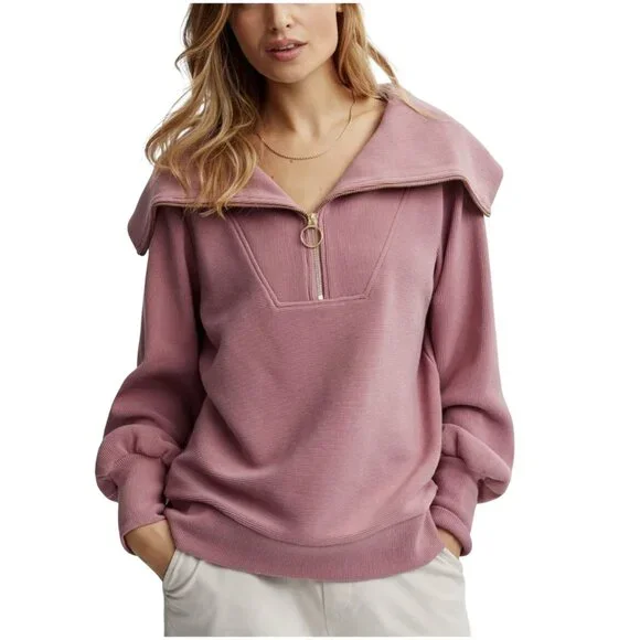 Varley Vine Half-Zip Pullover size L large pink rose gold zip sweatshirt - Picture 1 of 10